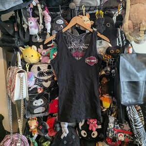 Harley Davidson Black Tank Top Wing Logo Graphic